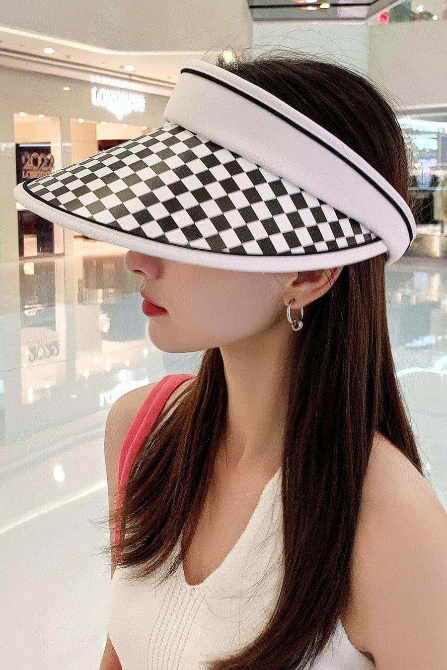 Checkered Sun Visor Hat - Shopgirly